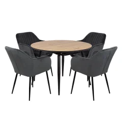 Stół rozkładany LEVIN fi 110 + 4 krzesła MUNO ciemnoszary