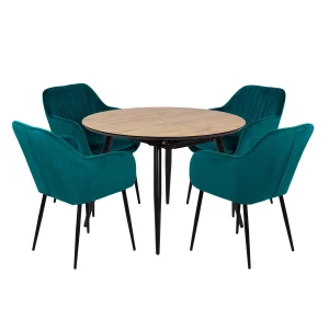 Stół rozkładany LEVIN fi 110 + 4 krzesła MUNO zielony