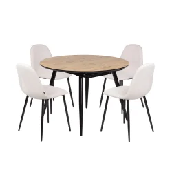Stół rozkładany LEVIN fi 110 + 4 krzesła OLAF beżowy