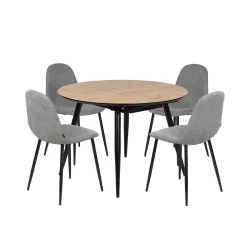 Stół rozkładany LEVIN fi 110 + 4 krzesła OLAF ciemnoszary