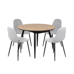 Stół rozkładany LEVIN fi 110 + 4 krzesła OLAF jasnoszary