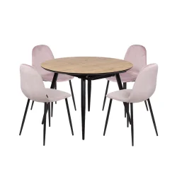 Stół rozkładany LEVIN fi 110 + 4 krzesła OLAF różowy