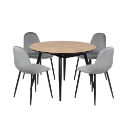 Stół rozkładany LEVIN fi 110 + 4 krzesła OLAF szary
