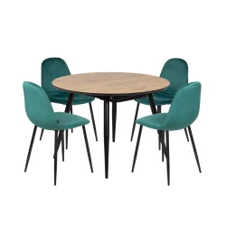 Stół rozkładany LEVIN fi 110 + 4 krzesła OLAF zielonym