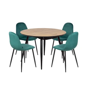 Stół rozkładany LEVIN fi 110 + 4 krzesła OLAF zielony