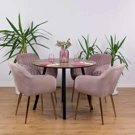 Stół NELSON fi 100 + 4 krzesła MUNO różowy - Zdjęcie 2