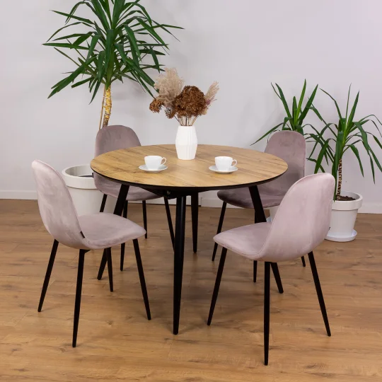 Stół rozkładany LEVIN fi 110 + 4 krzesła OLAF różowy - Zdjęcie 3