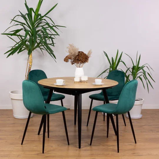 Stół rozkładany LEVIN fi 110 + 4 krzesła OLAF zielony - Zdjęcie 3