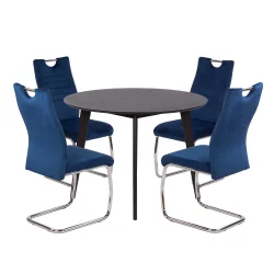 Stół RUBBO fi 105 + 4 krzesła KASPER ciemnoniebieskie