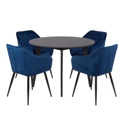 Stół RUBBO fi 105 + 4 krzesła MUNIOS niebieskie