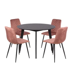 Stół RUBBO fi 105 + 4 krzesła KOBI 3 różowe