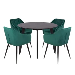 Stół RUBBO fi 105 + 4 krzesła MUNIOS zielone