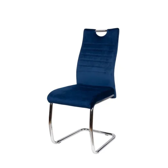 Stół RUBBO fi 105 drewniany + 4 krzesła KASPER ciemnoniebieski - Zdjęcie 3