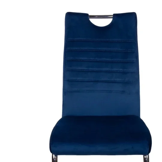 Stół RUBBO fi 105 drewniany + 4 krzesła KASPER ciemnoniebieski - Zdjęcie 4