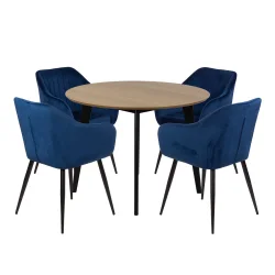 Stół RUBBO fi 105 drewniany + 4 krzesła MUNIOS niebieski