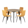 Stół RUBBO fi 105 drewniany + 4 krzesła KOBI 4 żółty