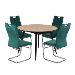 Stół LEVIN fi 110 + 4 krzesła KASPER zielony