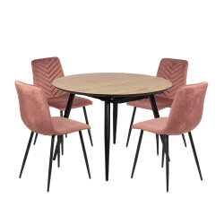 Stół LEVIN fi 110 + 4 krzesła KOBI 3 różowy