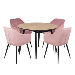 Stół LEVIN fi 110 + 4 krzesła MUNIOS różowy