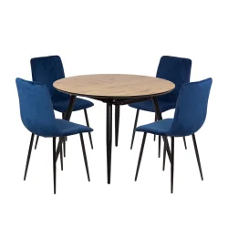 Stół LEVIN fi 110 + 4 krzesła KOBI ciemnoniebieski