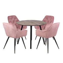 Stół NELSON fi 100 + 4 krzesła ZIDANE różowy