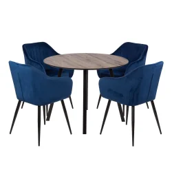 Stół NELSON fi 100 + 4 krzesła MUNIOS niebieski