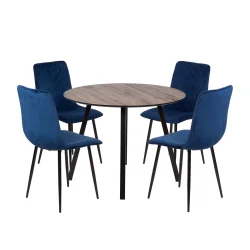 Stół NELSON fi 100 + 4 krzesła KOBI ciemnoniebieski