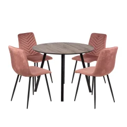 Stół NELSON fi 100 + 4 krzesła KOBI 3 różowy