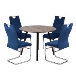 Stół NELSON fi 100 + 4 krzesła KASPER ciemnoniebieski