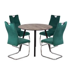 Stół NELSON fi 100 + 4 krzesła KASPER zielony