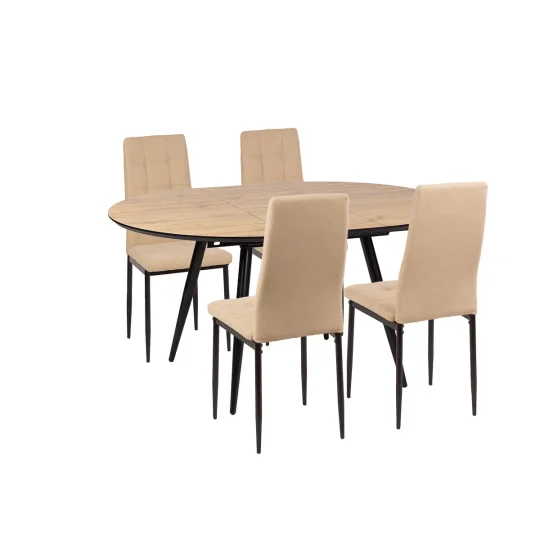 Stół LEVIN fi 110 + 4 krzesła SONNY beżowy - Zdjęcie 2