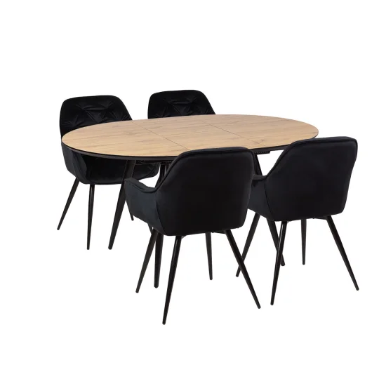 Stół LEVIN fi 110 + 4 krzesła ZIDANE czarny - Zdjęcie 2