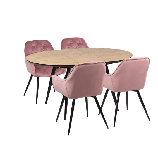 Stół LEVIN fi 110 + 4 krzesła ZIDANE różowy - Zdjęcie 2