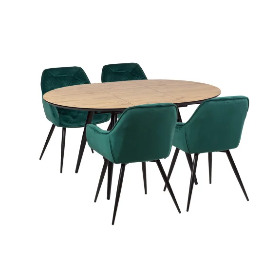 Stół LEVIN fi 110 + 4 krzesła ZIDANE zielony - Zdjęcie 2