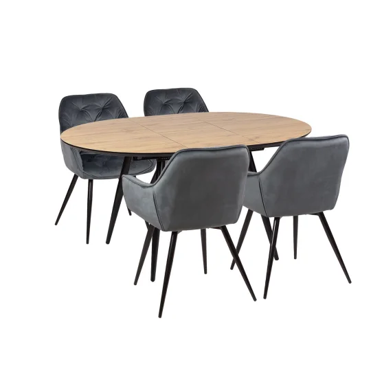 Stół LEVIN fi 110 + 4 krzesła ZIDANE ciemnoszary - Zdjęcie 2