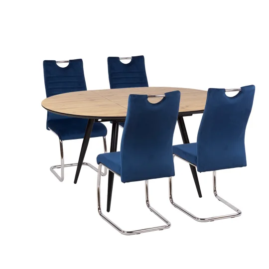 Stół LEVIN fi 110 + 4 krzesła KASPER ciemnoniebieski - Zdjęcie 2