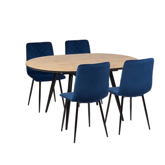 Stół LEVIN fi 110 + 4 krzesła KOBI ciemnoniebieski - Zdjęcie 2