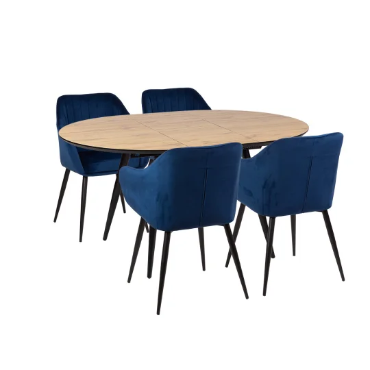 Stół LEVIN fi 110 + 4 krzesła MUNIOS niebieski - Zdjęcie 2