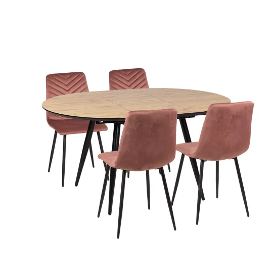 Stół LEVIN fi 110 + 4 krzesła KOBI 3 różowy - Zdjęcie 2
