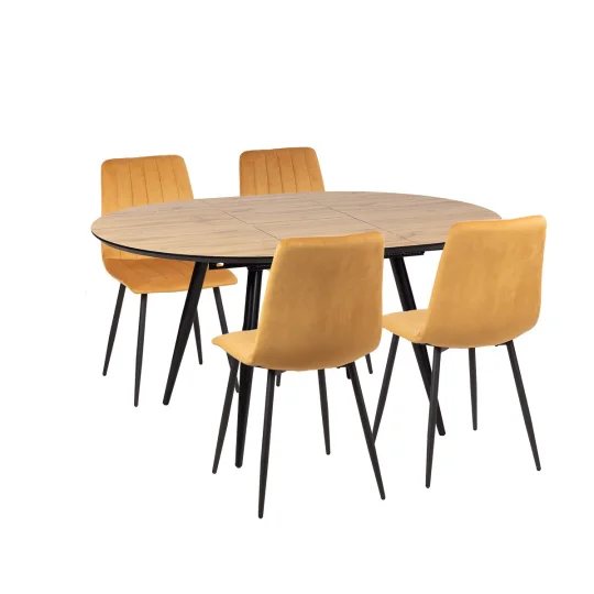 Stół LEVIN fi 110 + 4 krzesła KOBI 4 żółty - Zdjęcie 2