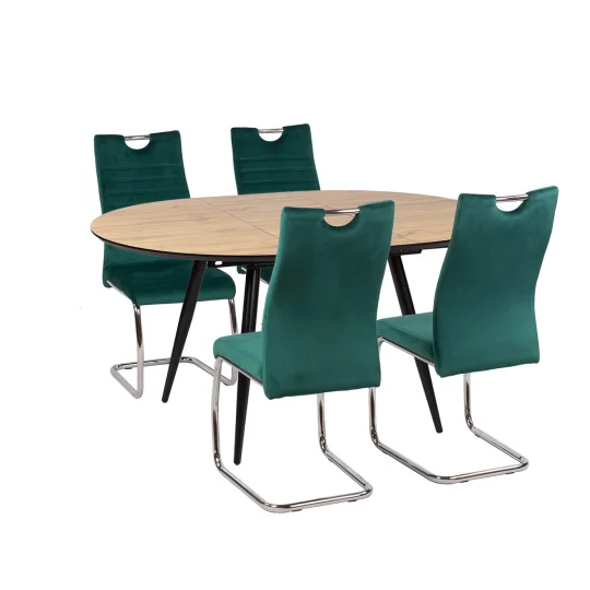 Stół LEVIN fi 110 + 4 krzesła KASPER zielony - Zdjęcie 2