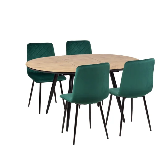 Stół LEVIN fi 110 + 4 krzesła KOBI zielony - Zdjęcie 2