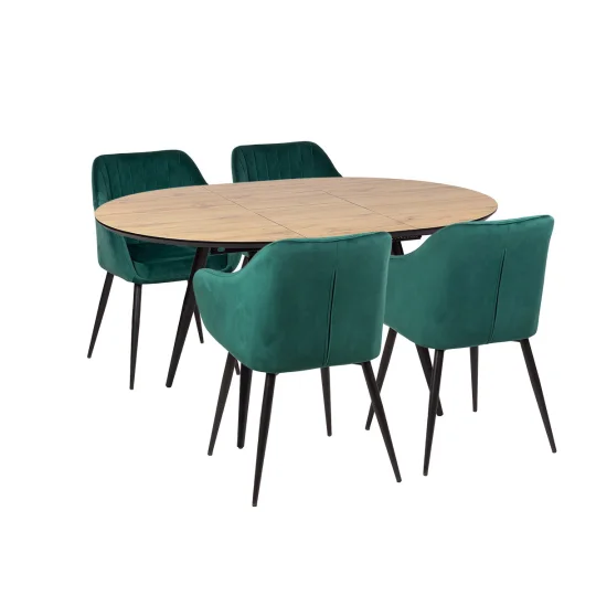 Stół LEVIN fi 110 + 4 krzesła MUNIOS zielony - Zdjęcie 2