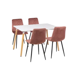 Stół AVILA 120x80 + 4 krzesła KOBI 3 różowy