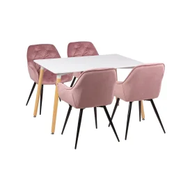 Stół AVILA 120x80 + 4 krzesła ZIDANE różowy