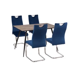 Stół HOBART 120x80 + 4 krzesła KASPER ciemnoniebieski