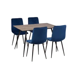 Stół HOBART 120x80 + 4 krzesła KOBI ciemnoniebieski