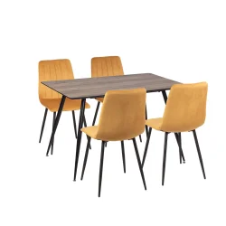 Stół HOBART 120x80 + 4 krzesła KOBI 4 żółty