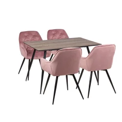 Stół HOBART 120x80 + 4 krzesła ZIDANE różowy