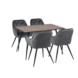Stół HOBART 120x80 + 4 krzesła ZIDANE ciemnoszary